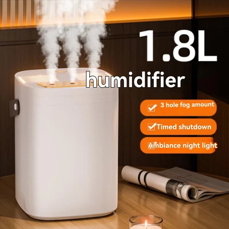Umidificatore d'aria Capacità 1,8 litri spray Profumo regolabile a 3 marce Olio essenziale Diffusore di profumo Luce notturna Umidificatore a 3 ugelli