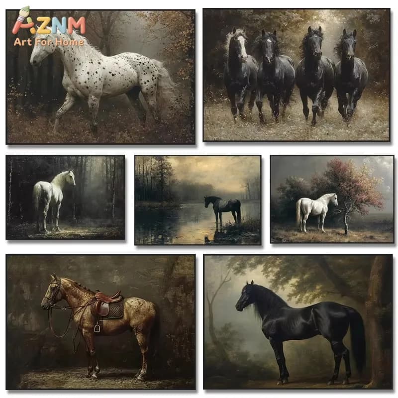 1PC ，Modern Classic Wild Animal Horse Posters Prints Retro Canvas Painting Wall Art Picture Living Room Home Decor No Frame