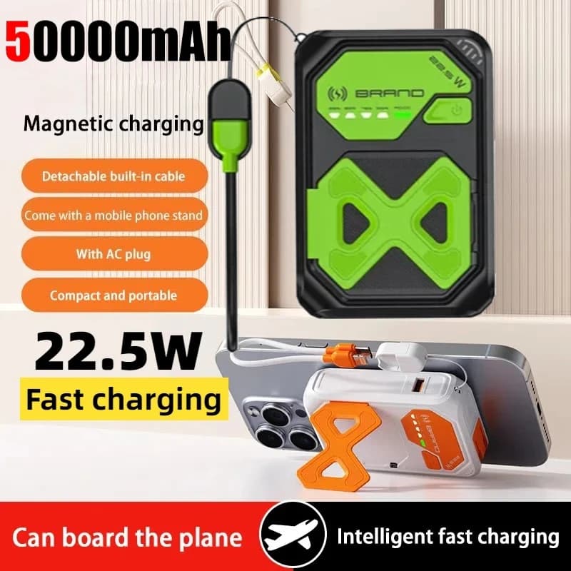 Power Bank magnetico da 50000 mAh adatto per iPhone 15 14 13 22.5 W 15 W Power Bank wireless a ricarica rapida con supporto per cavo