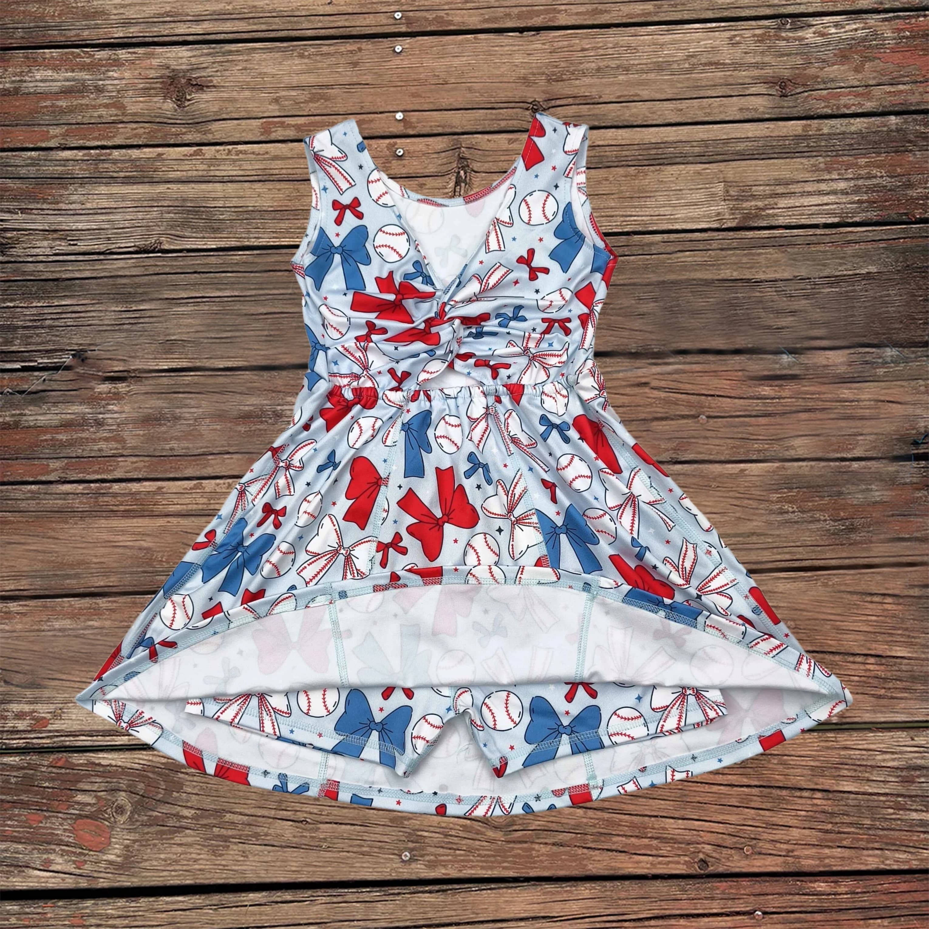 Vendita all'ingrosso neonata 4 luglio bambini baseball yoga abbigliamento attivo pantaloncini gonna al ginocchio vestito infantile bambino bambini vestiti per bambini