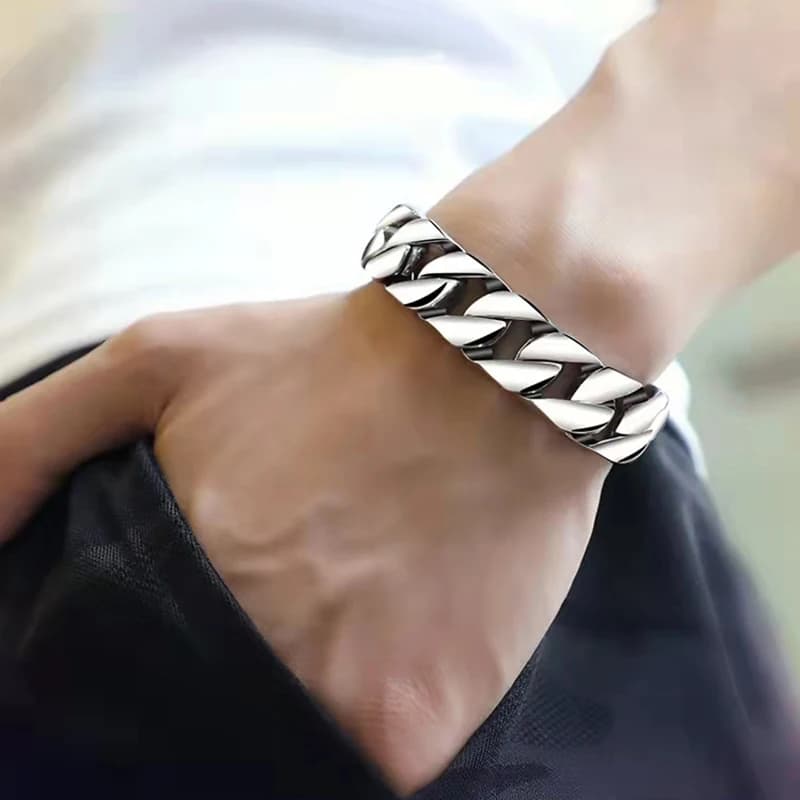 15mm Punk Shiny Miami Curb Cuban Link Chain bracciale uomo donna Hiphop Retro Stainless Steel Fashion Simple Bangle Jewelry