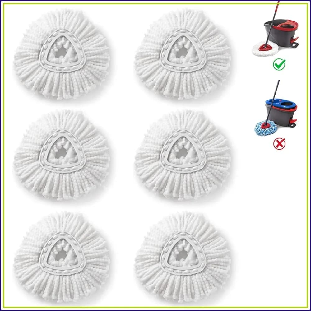 Microfiber Mop Refills for Spin Mop System, 6 Pack, White, Easy Clean