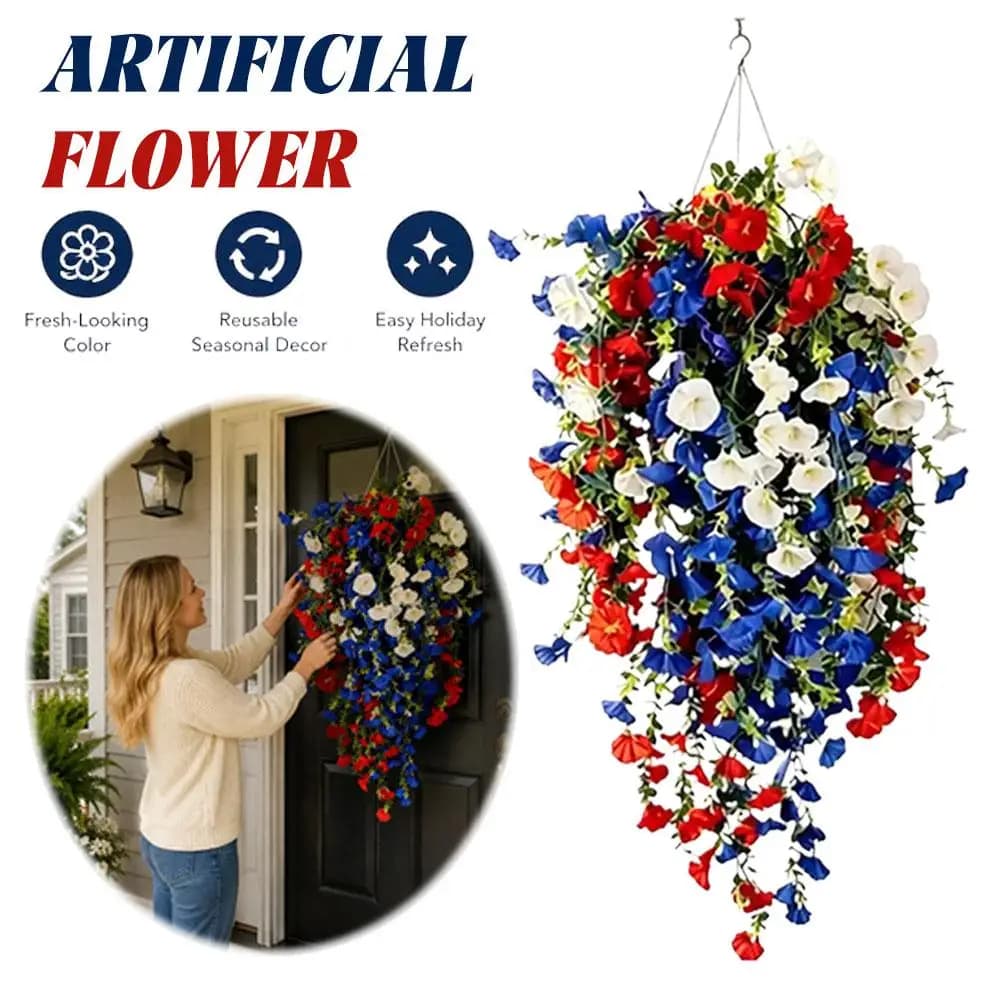 LED Illuminated Silk Morning Glory Hanging Flowers Artificial Plants for Easter Wedding Balcony Garden Party Decor