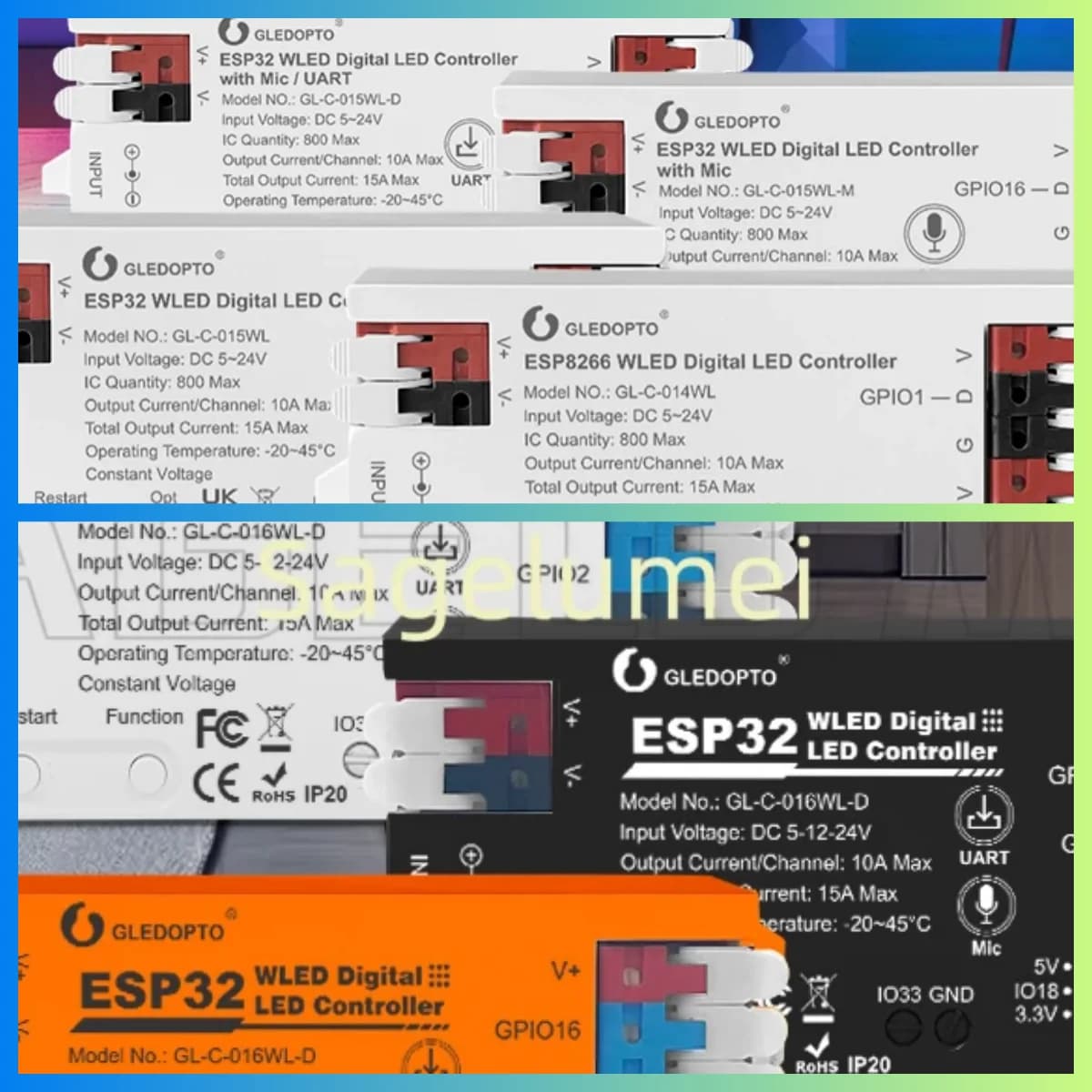 RGB IC ESP32 WLED Controller LED Microfono Musica Luci digitali Illuminazione a stringa indirizzabile per WS2811 WS2812B WS2815 SK6812 GLEDOPTO
