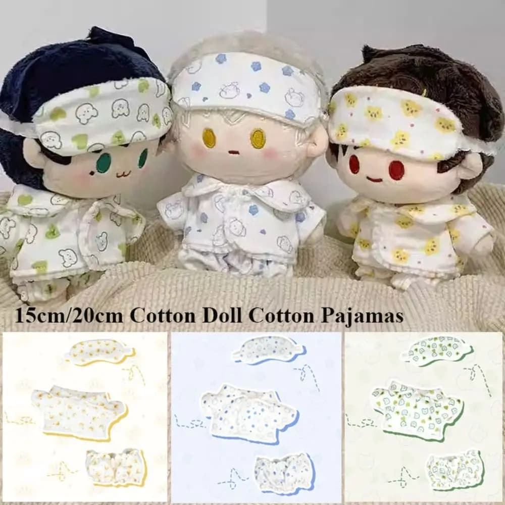15cm/20cm Cotton Doll Pajamas Cartoon With Eye Mask Doll Sleep Clothes Replacement Stuffed Cotton Bathrobe Dolls Accessories