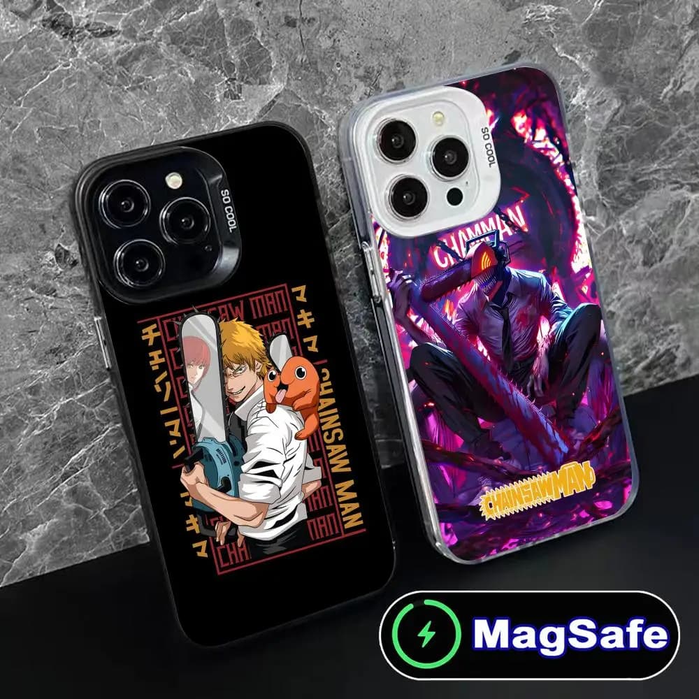 Custodia per cellulare Chainsaw Anime Man per iPhone 16 15 14 13 12 11 Pro Max Plus Smartphone protettivo a colori traslucidi MagSafe