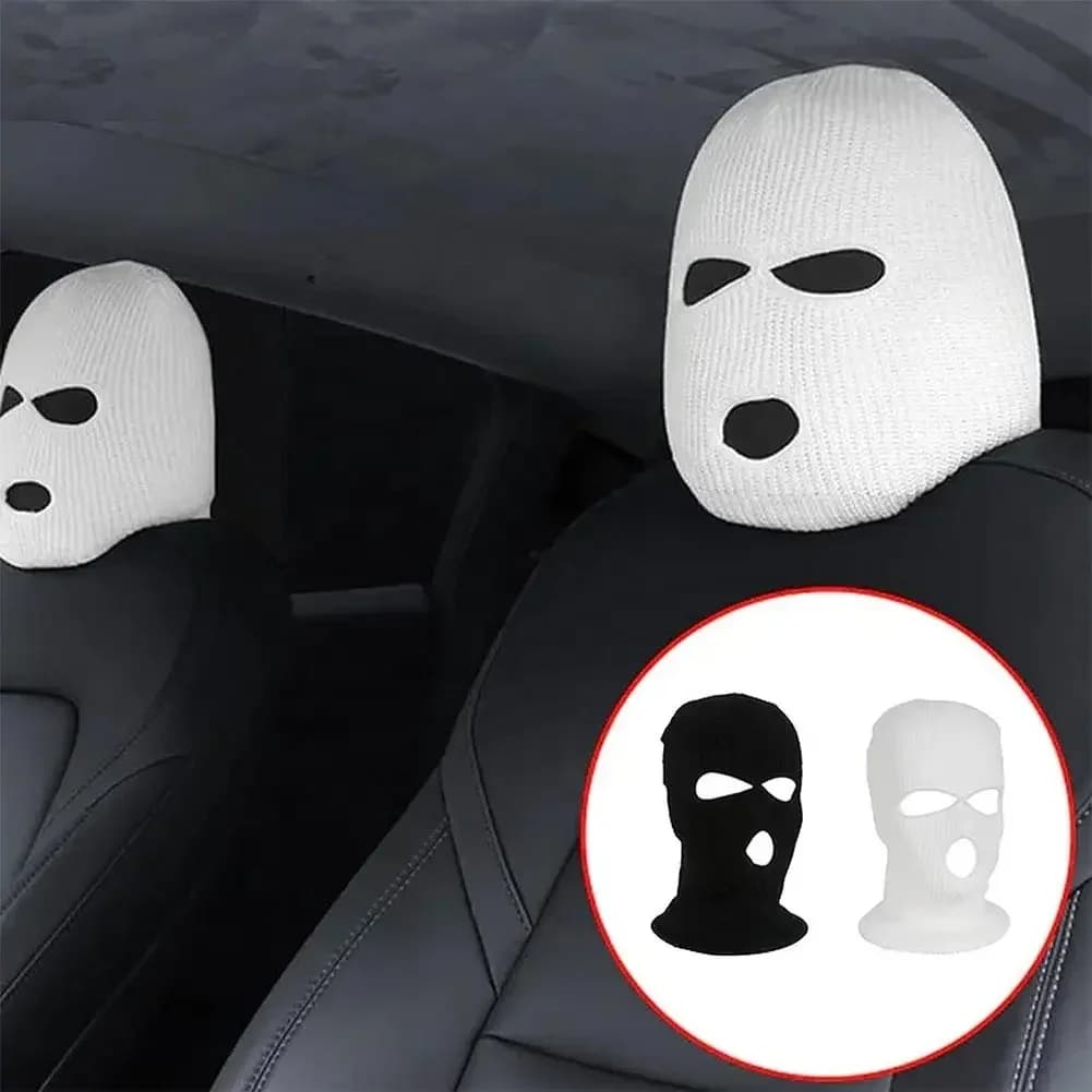 3 Hole Car Seat Headrest Full Face Cover Ski Mask Hat Anti-dust Protection Car Seat Funny Car Headrest Cover Car Accessories