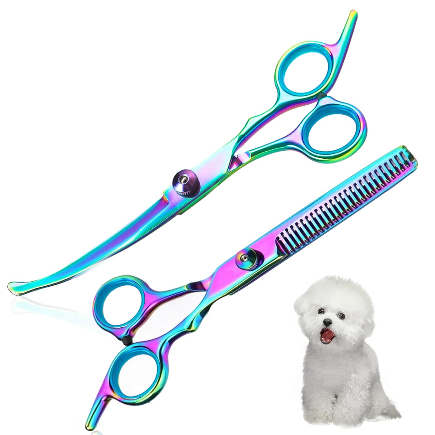 Forbici Professionali in Acciaio Inossidabile per Toelettatura Animali - Orientamento per Mano Destra, Cesoie Multiuso per Taglio Pelo con Punta Arrotondata