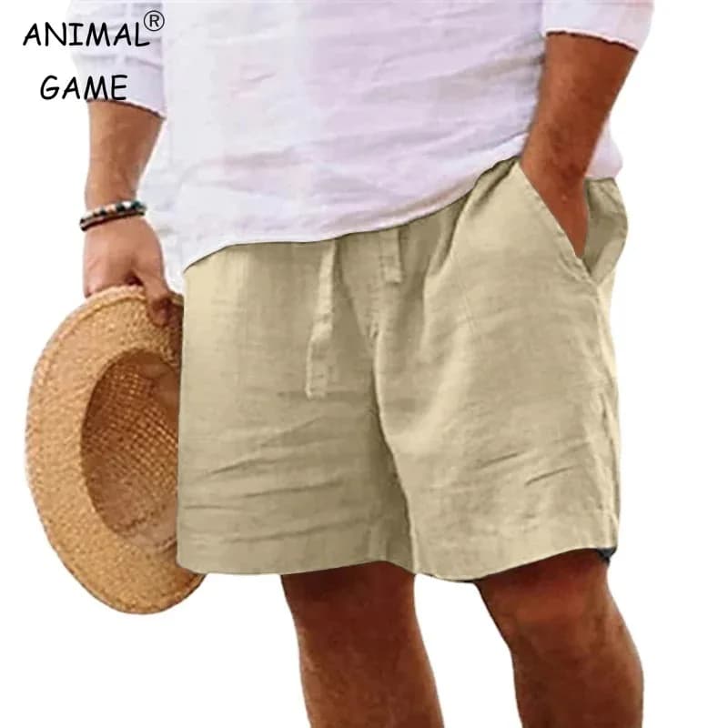 Estate uomo lino tinta unita pantaloni corti da palestra leggeri pantaloncini da spiaggia in cotone uomo Fitness Sport Large traspirante Short Homme