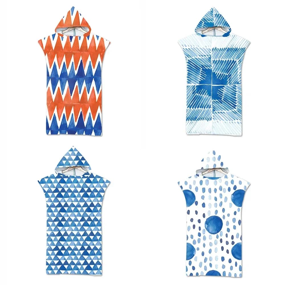 Beach towel with hood blue pattern microfiber for adults Bathroom towel quick drying swimming poncho with cloak robe