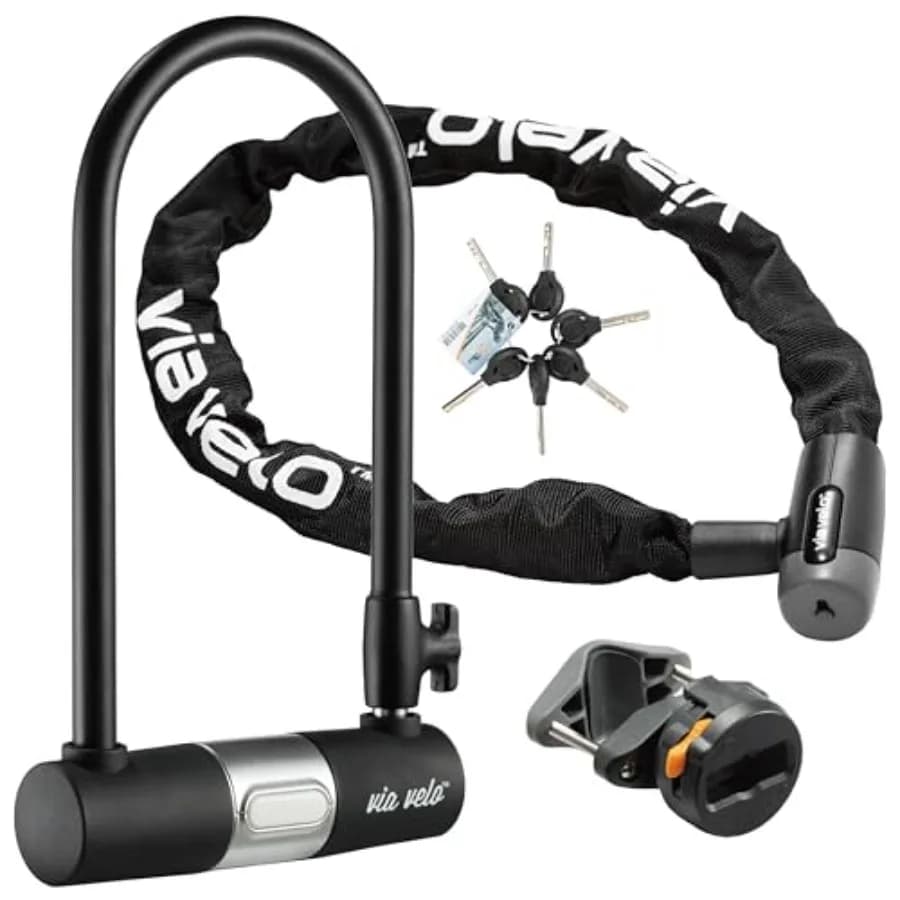 Bike Lock 2 Sets U Lock Sold Secure Silver 15mm Shackle 9x4.5in and Bike Chain Lock 8mm Chain 2.96ft Length Same Key System 6 K