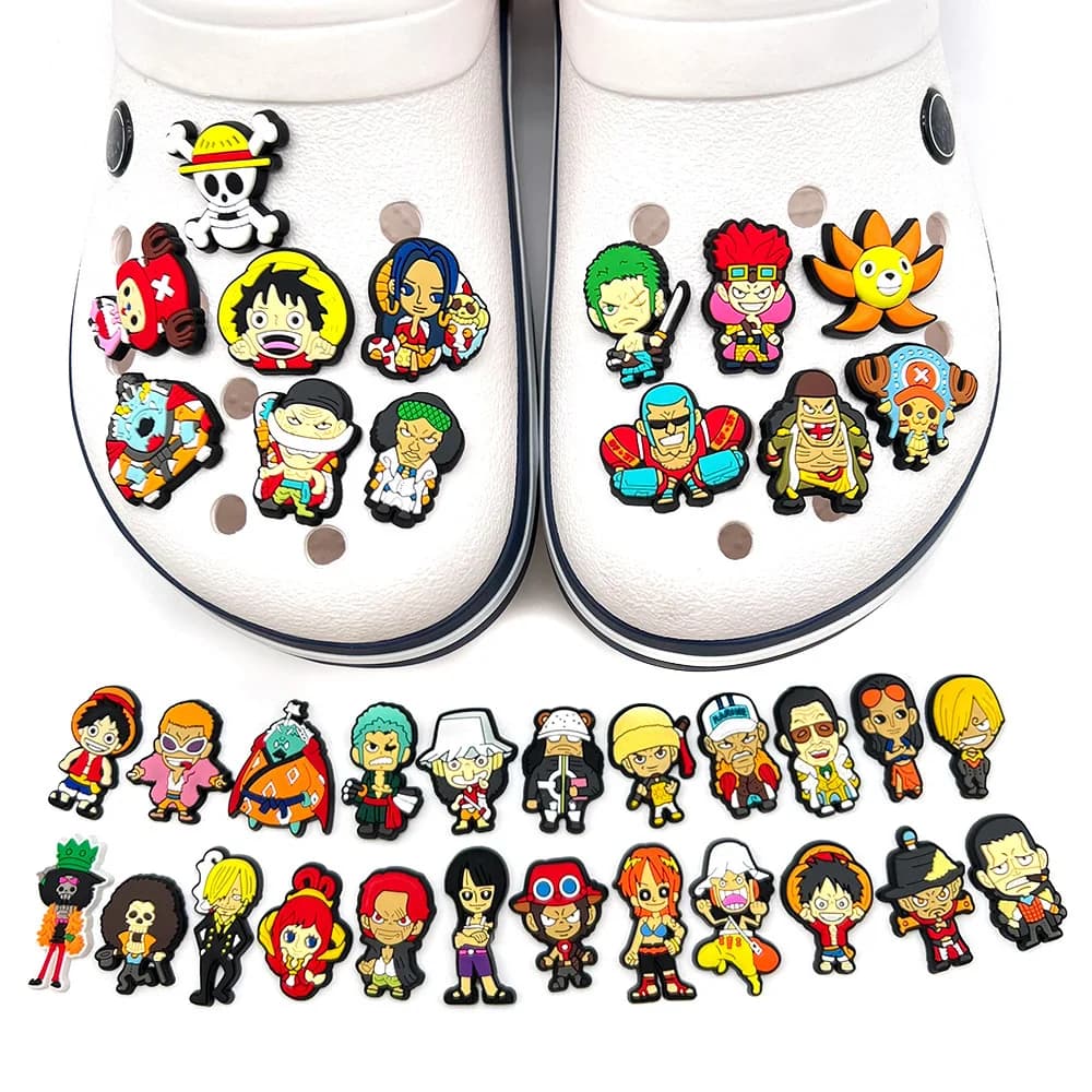 36Pcs Set Cool Anime One Piece Cartoon Rubber PVC Shoe Charms For Slides Sandals Custom Waterproof Clog Decor DIY Accessories