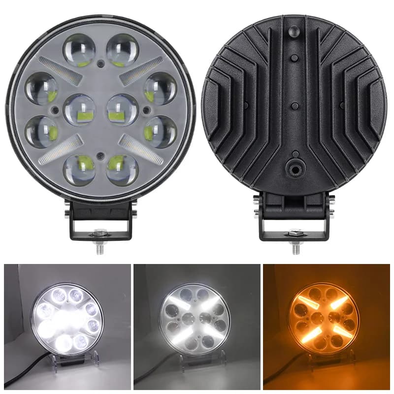 Fari LED Rotondi da 7 Pollici per Fuoristrada, Luci di Guida per Camion, Faro da Lavoro, Luce Bianca con Lampeggio e Indicatore di Direzione Giallo per ATV, UTV, Auto, Jeep
