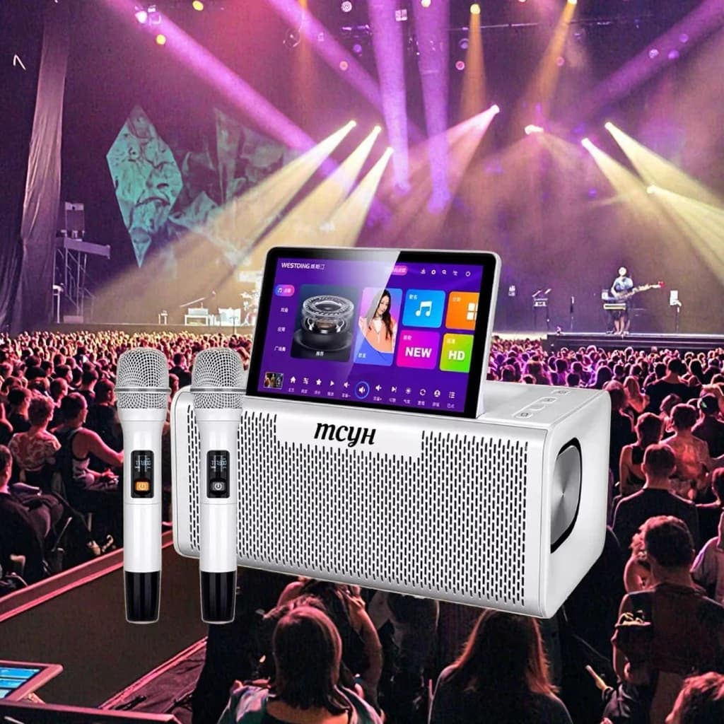 Altoparlante per feste con sistema Android intelligente portatile all-in-one Mini macchina KTV domestica Lettore karaoke con 2 microfoni wireless