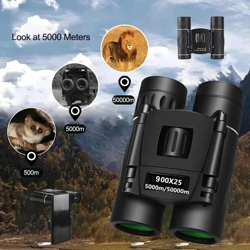 2026 Portable 900x25 HD Zoom Binoculars with BAK4 Prism Long Range Folding Low Light Jumelles for Hunting And Camping