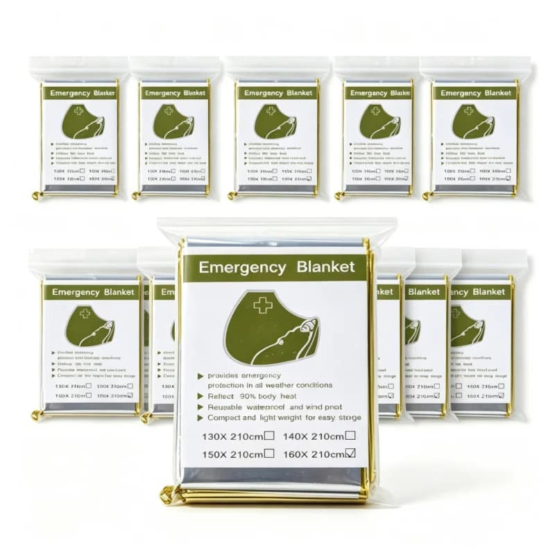 10 Pack Gold Reflective Emergency Mylar Thermal Blankets 62×82 Inch Waterproof Heat Retain 90% Body Heat Survival Foil Blankets