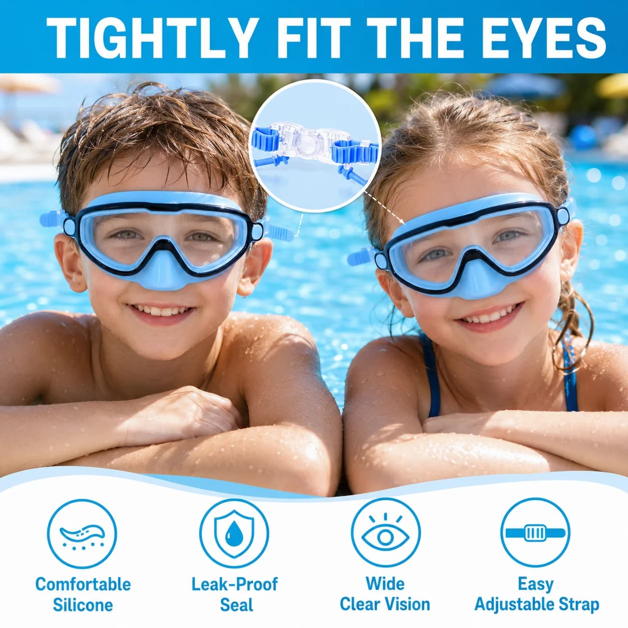 Swimming Goggles, Anti Fog Clear View Pool Goggles, Soft Silicone Waterproof Diving Glasses Adjustable Strap