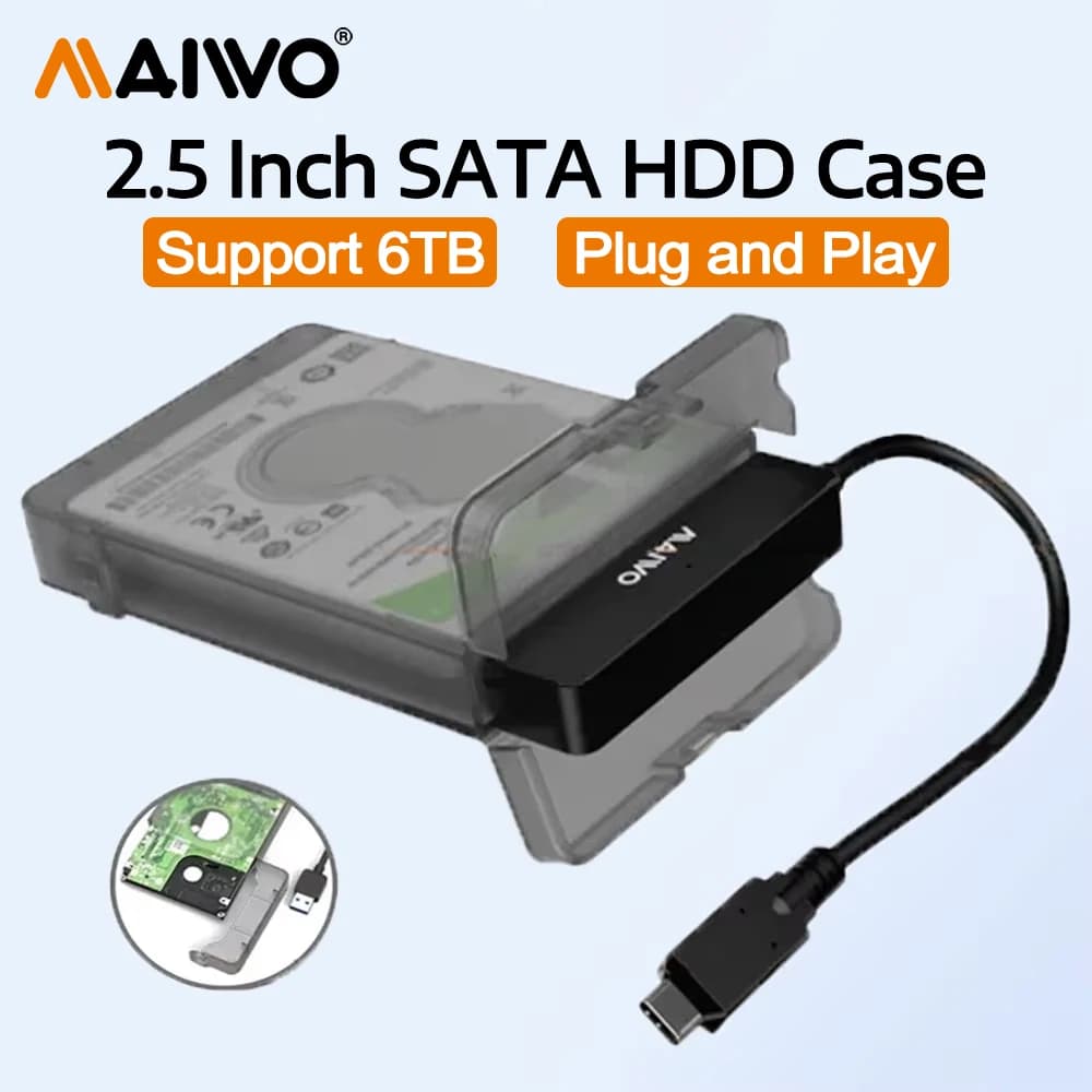 MAIWO Custodia per disco rigido SATA SSD da 2,5 pollici Adattatore HDD USB 3.0 da 6 TB Scatola esterna Custodia HDD SSD da 5 Gbps Supporto UASP per PC portatile