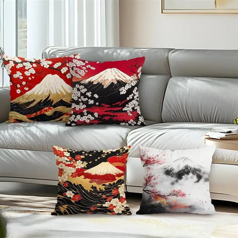 Home Decor Fuji Mountain & Cherry Blossom Pillow Covers Pattern Cushion Cover Suitable for Sofa Bedroom Car Pillow Cover