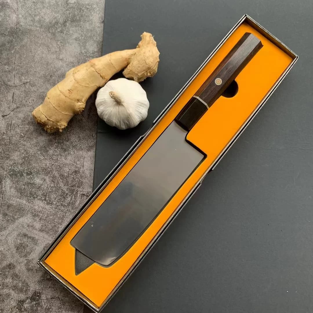 7 Inch Nakiri Knife TC4 Mirror Polishing Blade Titanium Alloy Stainless Steel Sharpened Shaver Mannaia for Chef Slicing Kitchen Knives Wooden Handle