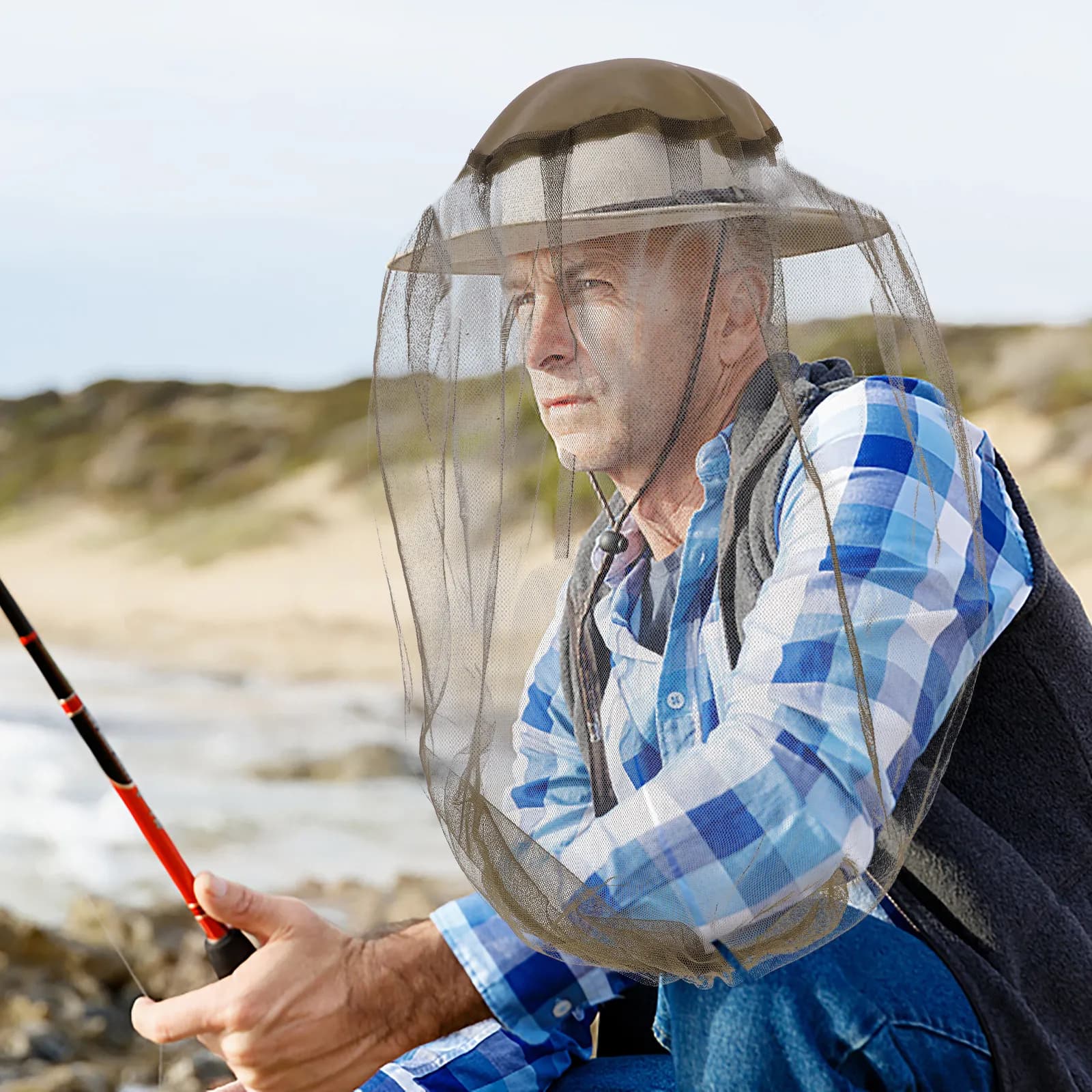 Set di 4 Reti Anti-Zanzare per la Testa, Rete in Poliestere Traspirante con Elastico, per Pesca, Campeggio, Escursionismo, Protezione Solare
