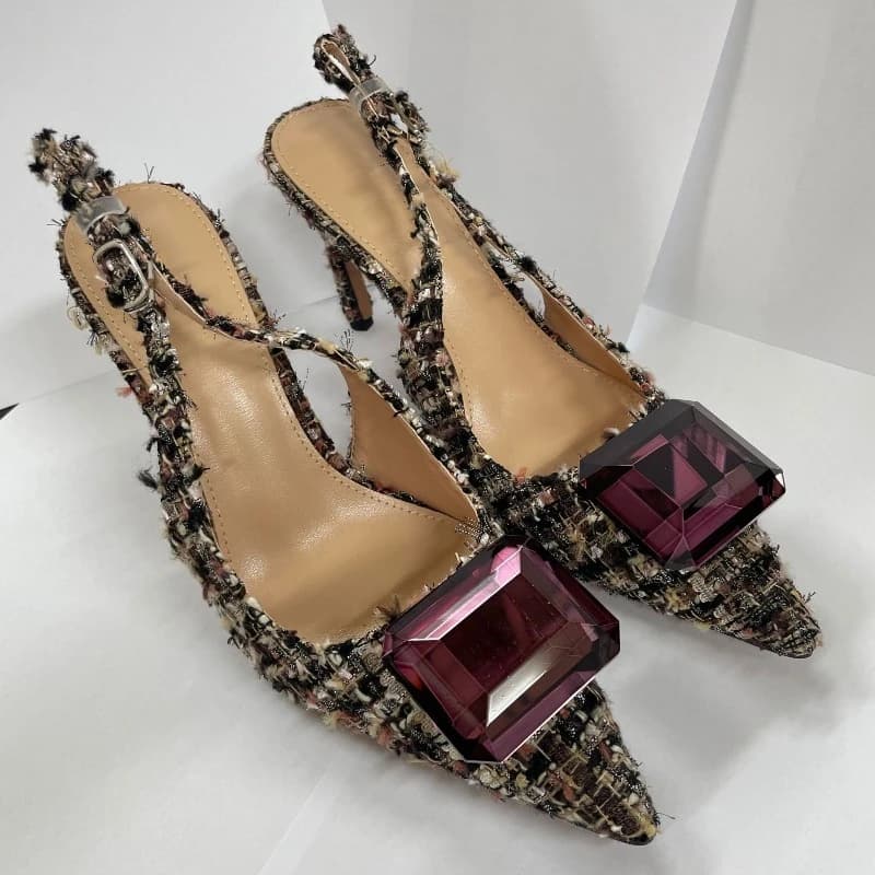 Brand Luxury Diamonds Women's High Heels Sexy Décolleté with Pointe Sandals Women's Jewelry Elegant Women's Backless Evening Shoes