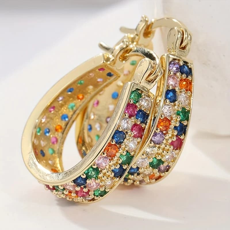 1 pair of geometric pendant earrings with fashionable colorful zircons, gift of jewelry for classic and fashionable women parties