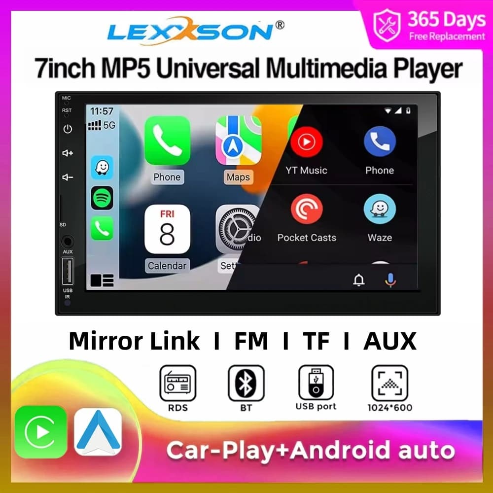 Lettore video MP5 multimediale per auto da 7 pollici 2DIN cablato CarPlay Android Auto Mirrorlink Touch Screen FM AUX Bluetooth USB ricarica rapida