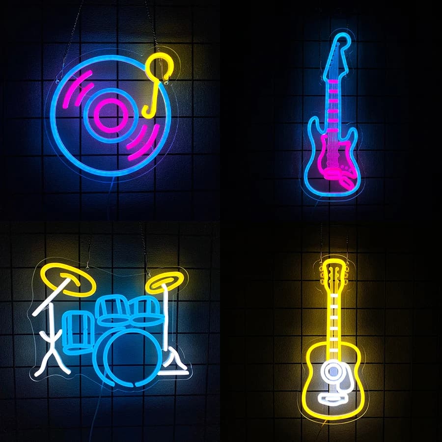Insegna al neon della serie musicale per la decorazione della parete, luce al neon a LED per l'arredamento della camera da letto, musica da studio, negozio di record dal vivo, decorazione per feste in camera