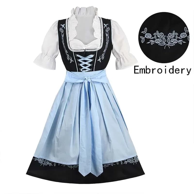Costume da Donna per il Festival della Birra Oktoberfest Bavarese, Abito Dirndl Ricamato per Feste in Maschera