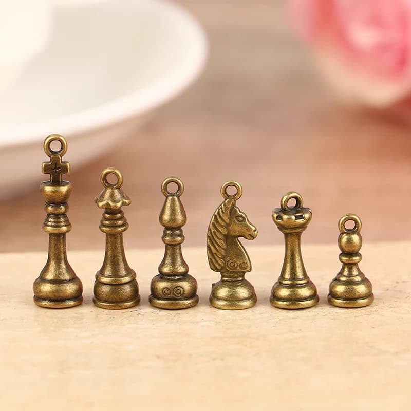 6 pz/Set Charms scacchi cavaliere vescovo pedina ciondolo antico Fit Vintage bronzo tibetano fai da te per accessori gioielli fatti a mano