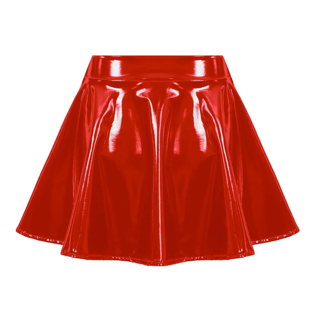 Gonna a Linea A Larga per Donna in Pelle Verniciata Lucida, Gonna Svasata per Danza, Feste, Palcoscenico, Clubwear, Cosplay, Abbigliamento Femminile