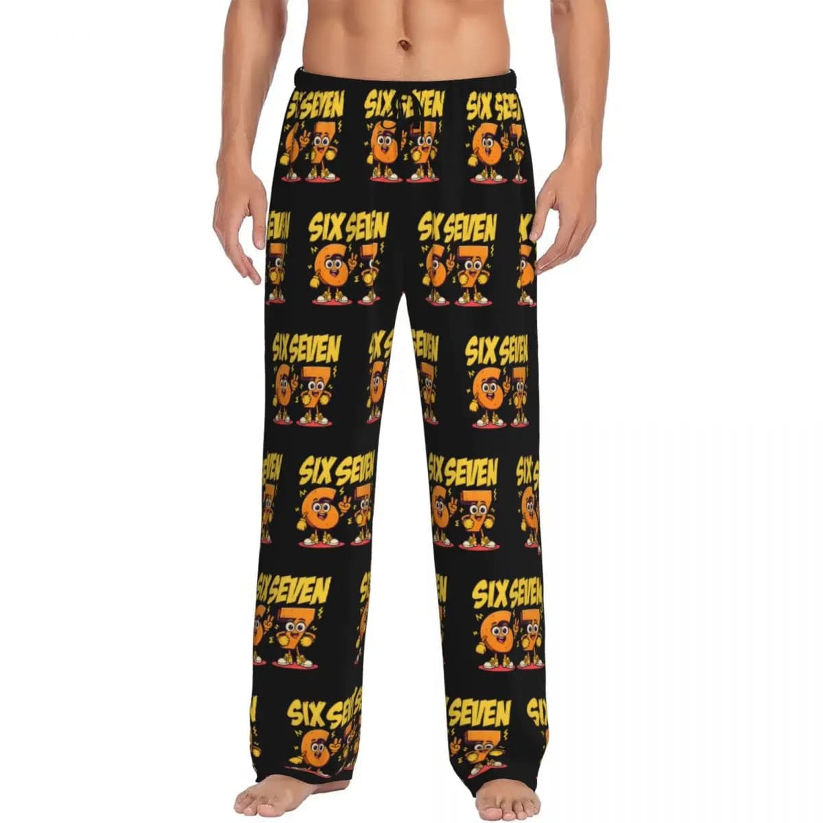 Men's 67 Six Seven Brainrot custom pajamas trousers printed with funny numbers Sleeping night pants with pockets