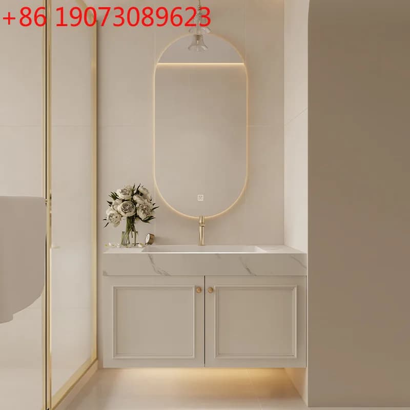 Mobile da bagno in stile francese, bagno, lavabo in lastra di roccia, specchio intelligente, processo di pannellatura con vernice, bagno