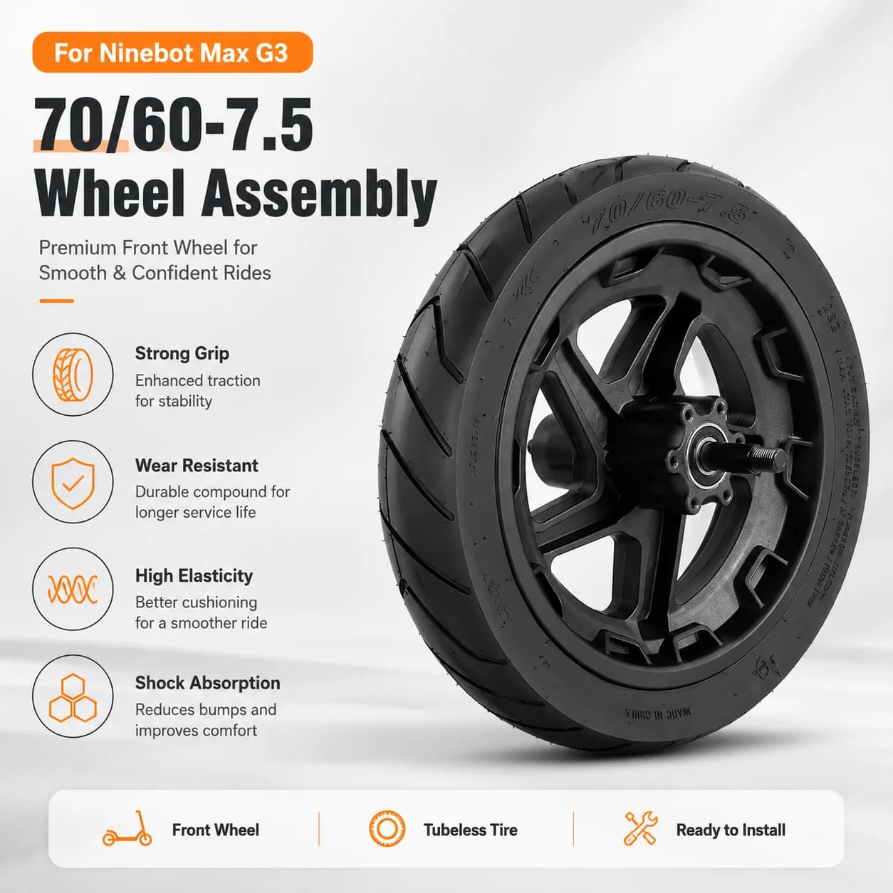 70/60-7.5 Tubeless Wheel Assembly for Ninebot Max G3 Electric Scooter Front Rear Complete Wheel Hub Tire Replacement Part