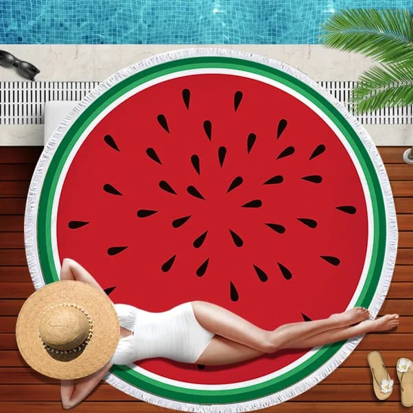 Round Beach Towel in Microfiber Orange Watermelon Fruit Theme Shower Bathroom Towel Circular towels for summer swimming Yoga Mat with tassel