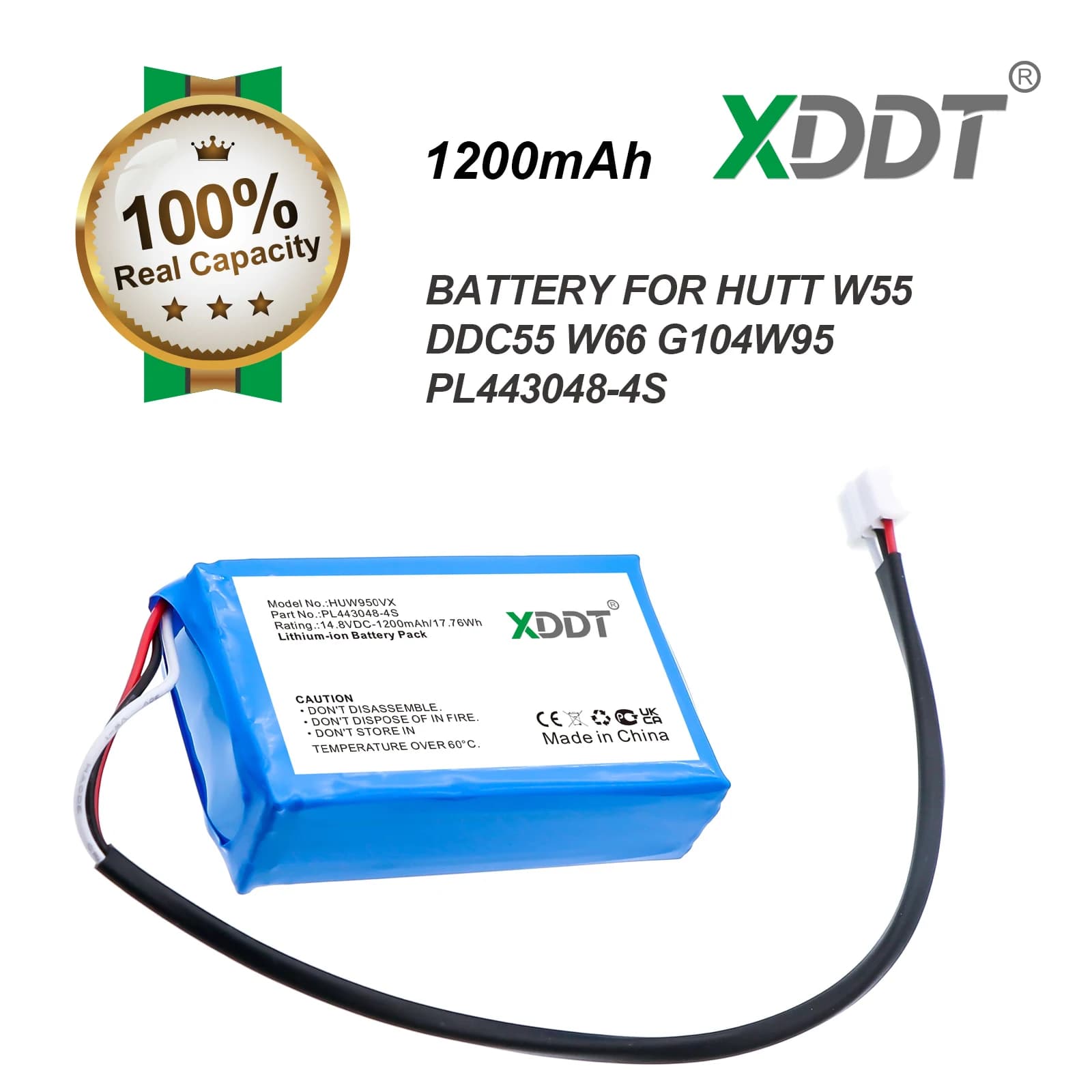 1200 mAh 14.8 V 17,76 Wh Lithium Ion Battery for HUTT W55 W66 DDC55 DDC51 DDC5 C6 443048-4S G104 PL443048-4S Window Cleaning Robot