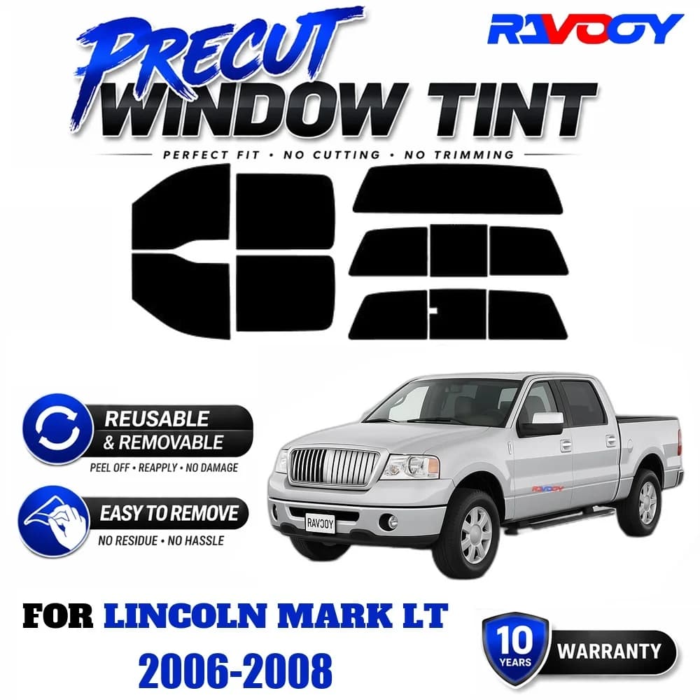 RAVOOY Precut Window Tint, Reusable Removable EPU Film, Custom Fit for Lincoln Mark LT 2006-2008, UV Heat Protection