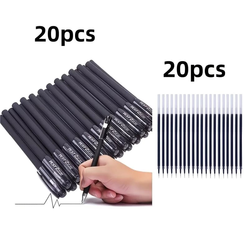 40 pezzi (20 penne e 20 ricariche) Penne gel ad asciugatura rapida, punta fine da 0,5 mm, inchiostro nero - Ideali per l'ufficio e l'uso quotidiano