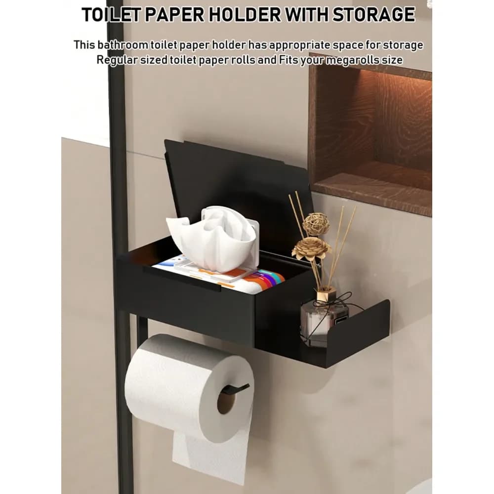 Portarotolo da Bagno con Mensola, Porta Salviette Umidificate, Portarotolo da Parete, Porta Fazzoletti da Bagno