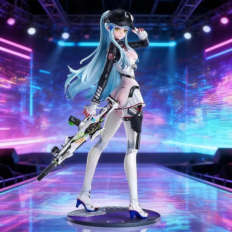 Girls' Frontline Klukai HK416 Mecha Girl Figure Full Painted Blue Hair Sniper Anime Model Desktop Ornament