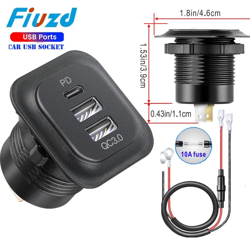 Presa usb 12V/24V nella ricarica rapida dell'auto caricabatteria da auto pd 3.0 per moto barca Marine Truck ATV