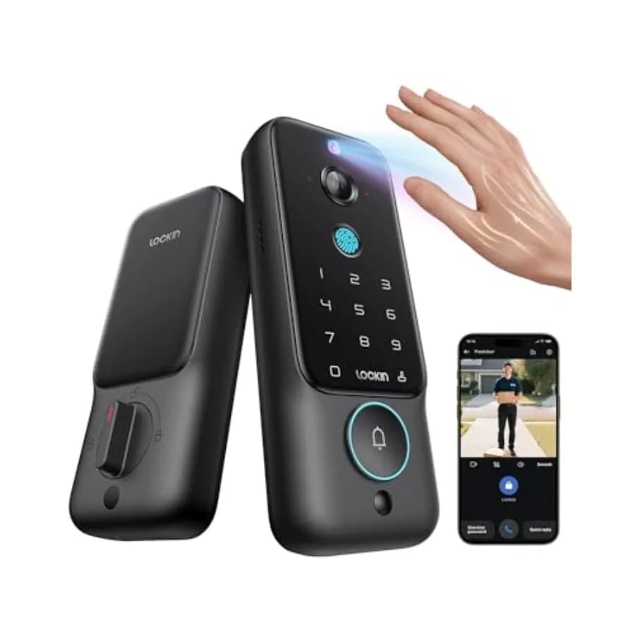 Veno Plus Smart Lock con 2K 180 ° Telecamera di Sicurezza e Videocitofono con Archiviazione Locale AI, Riconoscimento Palmare/Impronta Digitale, Accesso Senza Chiave