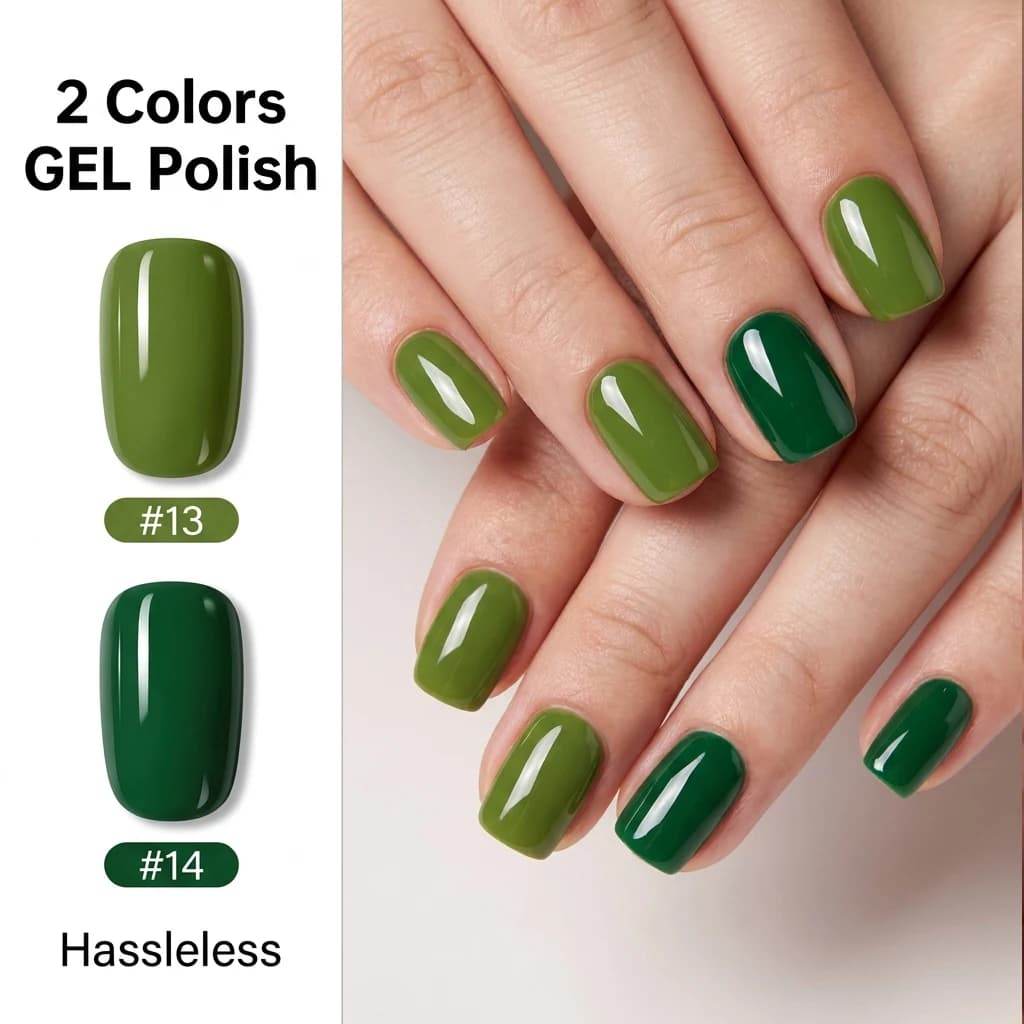 Set di 2 Smalti Gel Verdi Senza Problemi da 15ml, Semipermanenti Rimovibili UV LED, Strumenti per Nail Art, Kit Fai-da-Te per Design Unghie