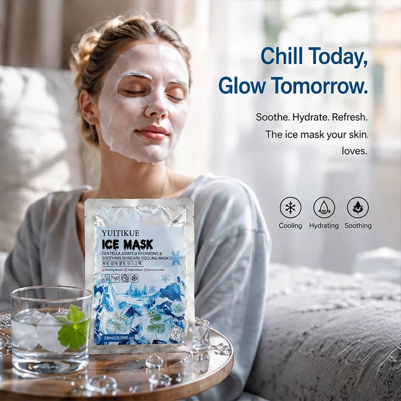 YUITIKUE Cooling Ice Facial Mask Centella Extract Long Lasting Hydrating Calm Irritated Skin Refreshing Summer Skin Care Mask