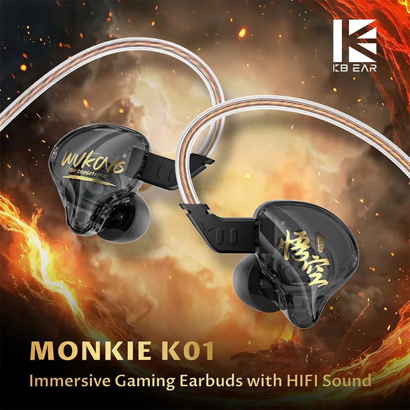 KBEAR MONKIE K01 Spina dinamica da gioco IEMS da 3,5 mm per computer portatile con scelta premium per giocatori Cuffie cablate HiFi