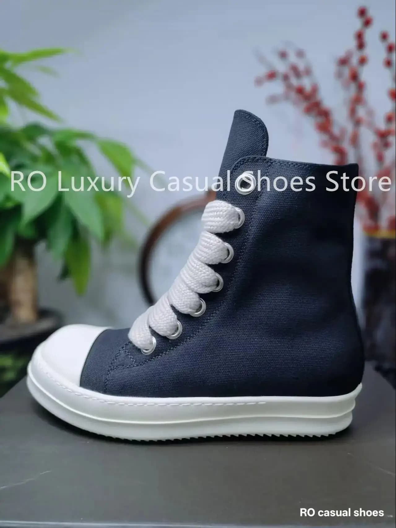 Scarpe Casual da Uomo Ro, Sneakers Classiche Nere in Tela con Lacci Spessi, Stivaletti da Donna alla Moda