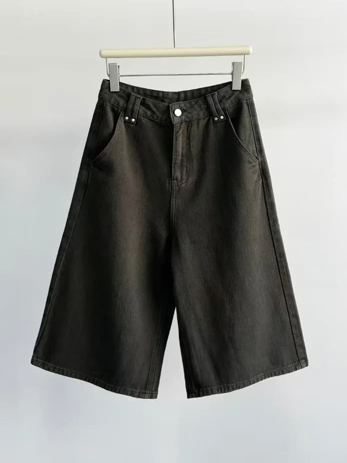 Loose Straight American Retro Denim Jeans Five-Point Middle Waist Cotton Trousers for Daily Wear Comfortable Spring Season