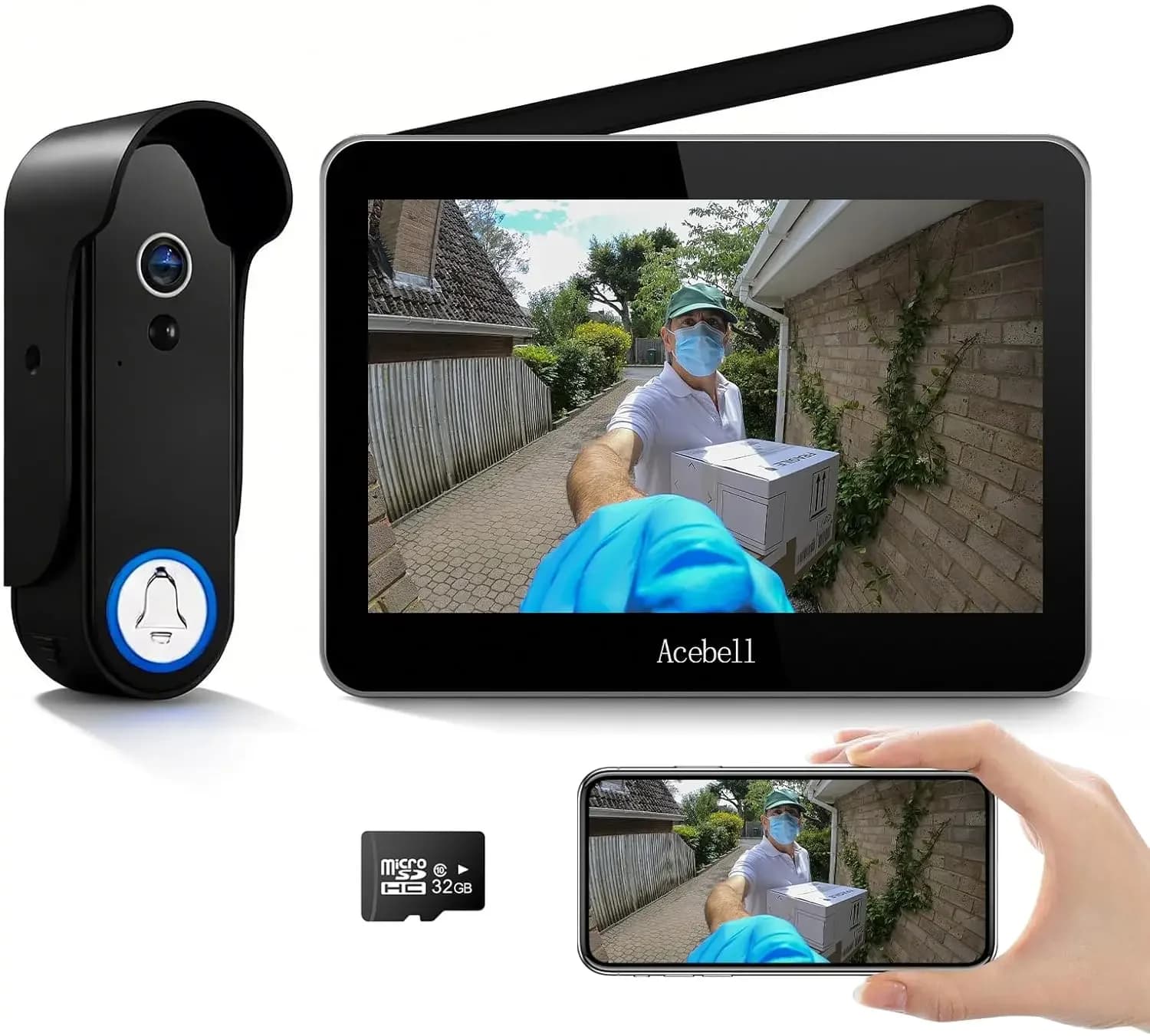Videocitofono Wireless Intelligente con Telecamera WiFi 1080P, Monitor e Schermo Touch da 7 Pollici, Rilevamento Movimento, Senza Abbonamento