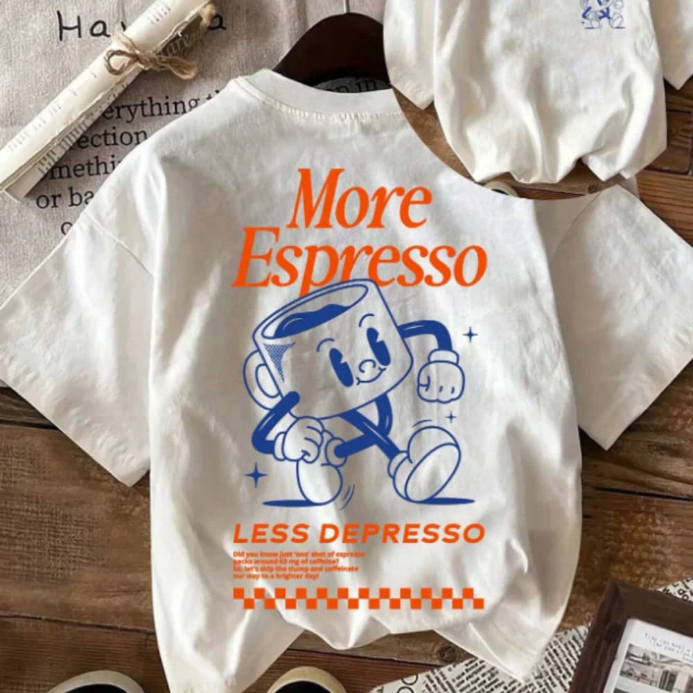 Maglietta More Espresso Coffee Club con grafica e scollo rotondo per outfit estivo casual, abbigliamento estetico casual a maniche corte Harajuku